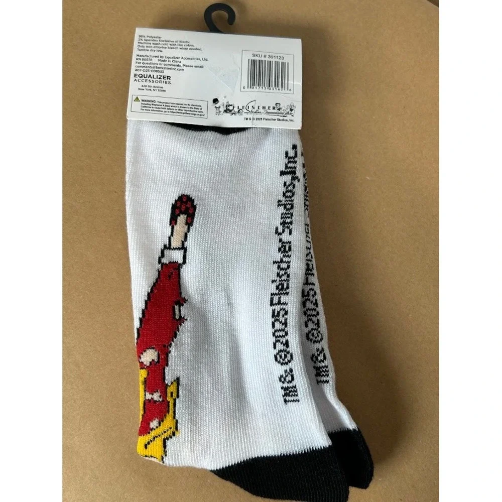 Betty Boop Crew Socks White Graphic Print Size 9-13 Fleischer Studios